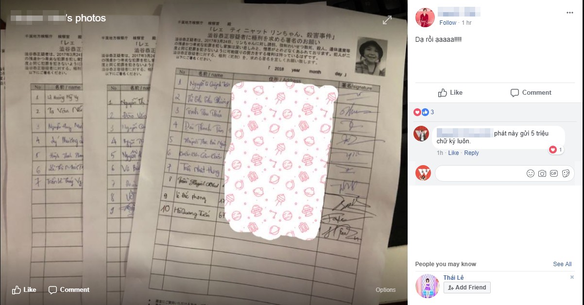Cộng đồng mạng chung tay ủng hộ chữ ký tìm lại công bằng cho bé Nhật Linh bị sát hại tại Nhật Cộng đồng mạng chung tay ủng hộ chữ ký tìm lại công bằng cho bé Nhật Linh bị sát hại tại Nhật